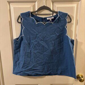 Simply Southern Blue Scalloped Sleeveless Cotton Top w/ White Piping ~ NWT ~ Med